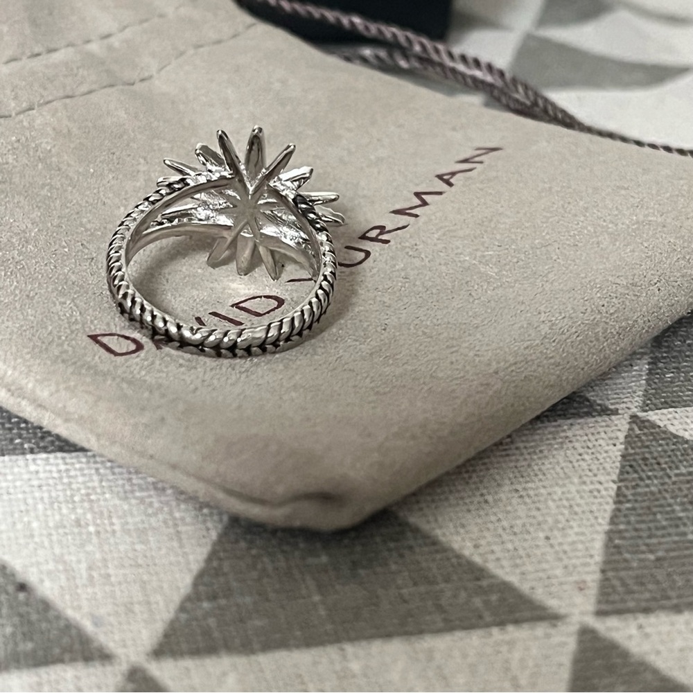David Yurman Silver Starburst Diamond Ring sz8 - Picture 3 of 6